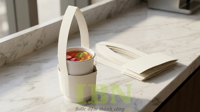 Mẫu túi chữ T bằng giấy đựng ly đồ uống mang đi