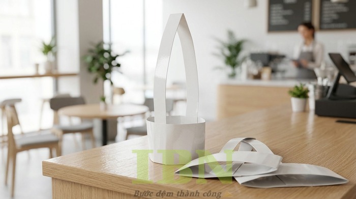 Mẫu túi chữ T bằng giấy ivory đựng ly đồ uống