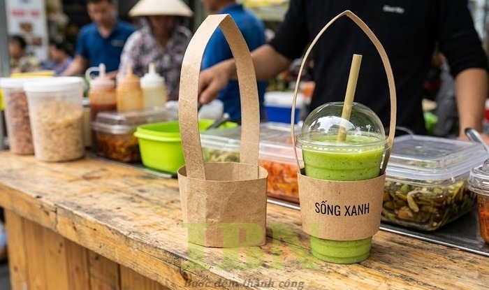Mẫu túi chữ T bằng giấy đựng sinh tố