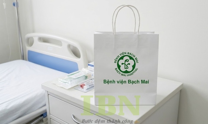 Mẫu túi giấy bệnh viện Bạch Mai, thiết kế có quai xách thuận tiện