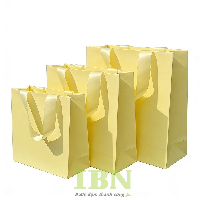 Mẫu túi giấy quai ruy băng màu vàng chanh ấn tượng