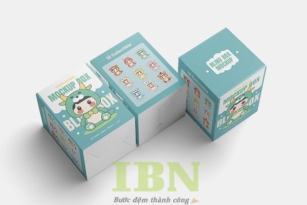 Mẫu hộp giấy blind box màu xanh pastel thu hút