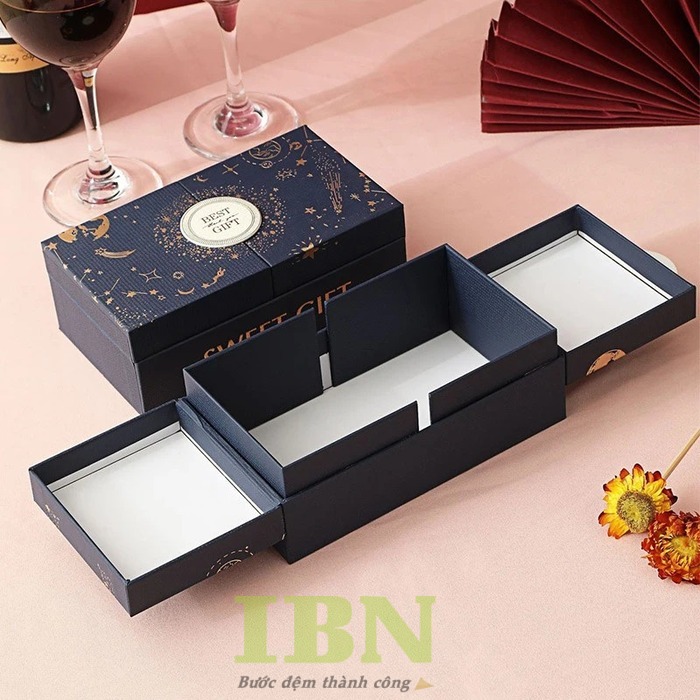 Mẫu hộp cánh bướm màu xanh navy cao cấp