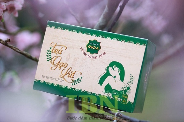 Mẫu hộp giấy đựng trà gạo lứt thiết kế nắp gài, đáy khóa