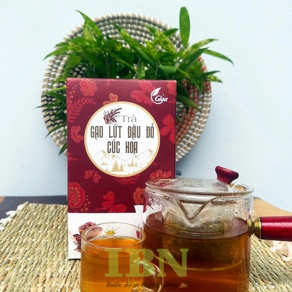Mẫu hộp đựng trà gạo lứt đậu đỏ cúc hoa