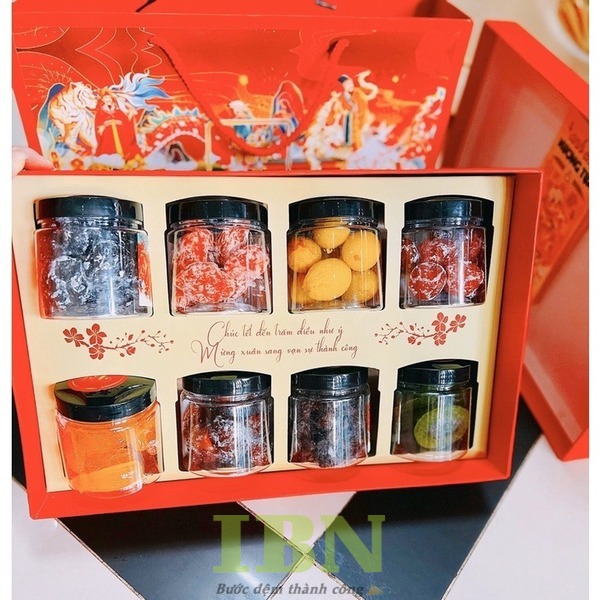 Mẫu hộp giấy đựng ô mai theo set