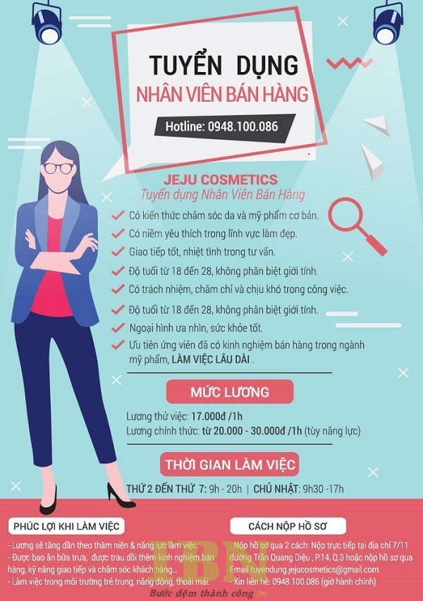 Mẫu tờ rơi tuyển dụng nhân viên bán hàng ngành mỹ phẩm