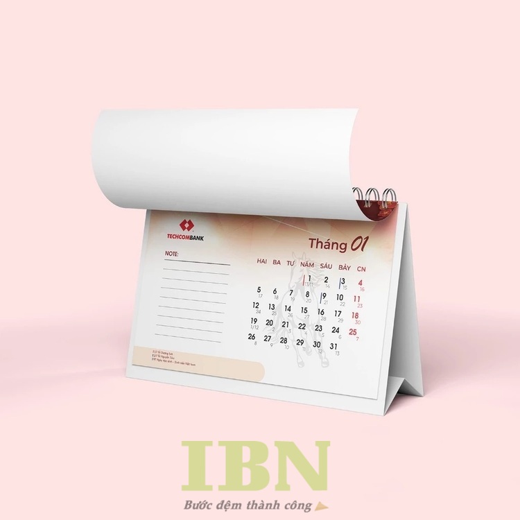 Mẫu lịch để bàn ngân hàng Techcombank