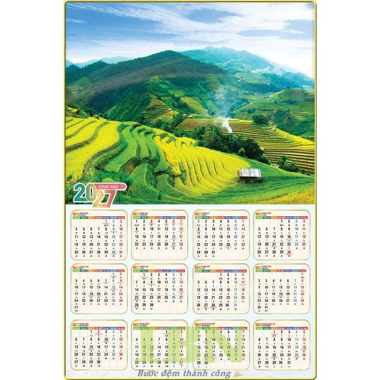 Mẫu lịch treo tường 1 tờ Tết 2027 chủ đề thiên nhiên Tây Bắc