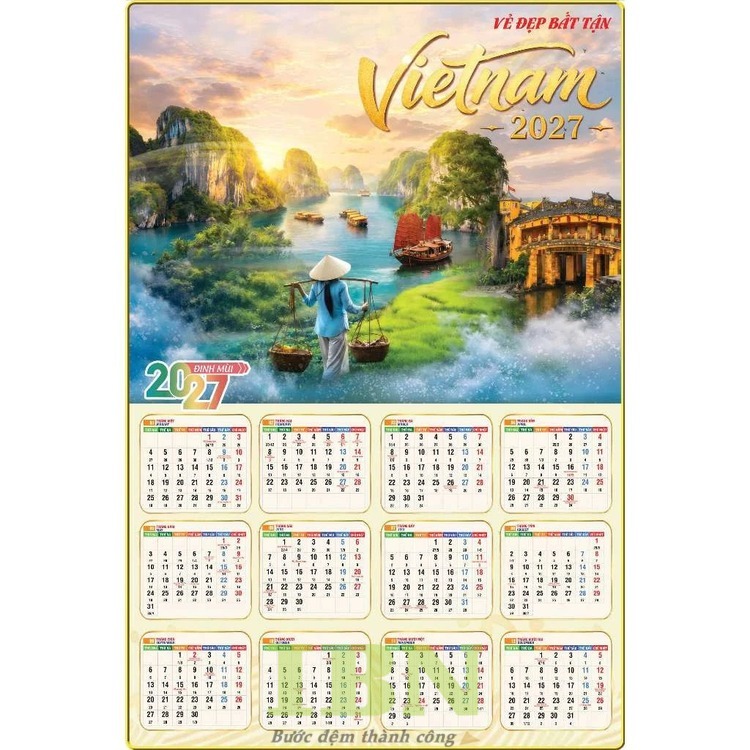Mẫu lịch treo tường 1 tờ Tết 2027 chủ đề Vịnh Hạ Long