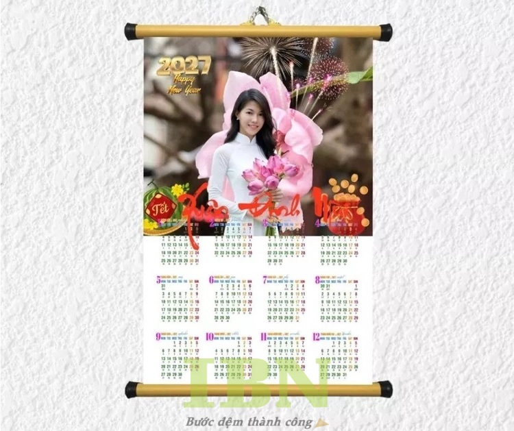 Mẫu lịch treo tường 1 tờ Tết 2027, thiết kế theo yêu cầu