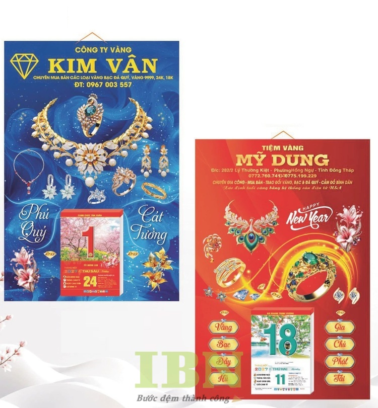Mẫu lịch tiệm vàng đẹp, thiết kế theo yêu cầu