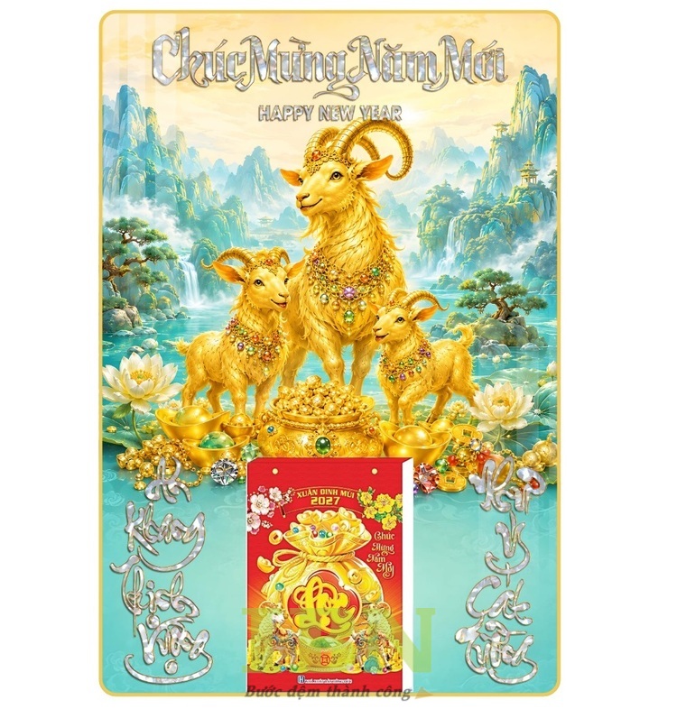 Mẫu lịch tiệm vàng in hình con dê, linh vật Tết Đinh Mùi 2027