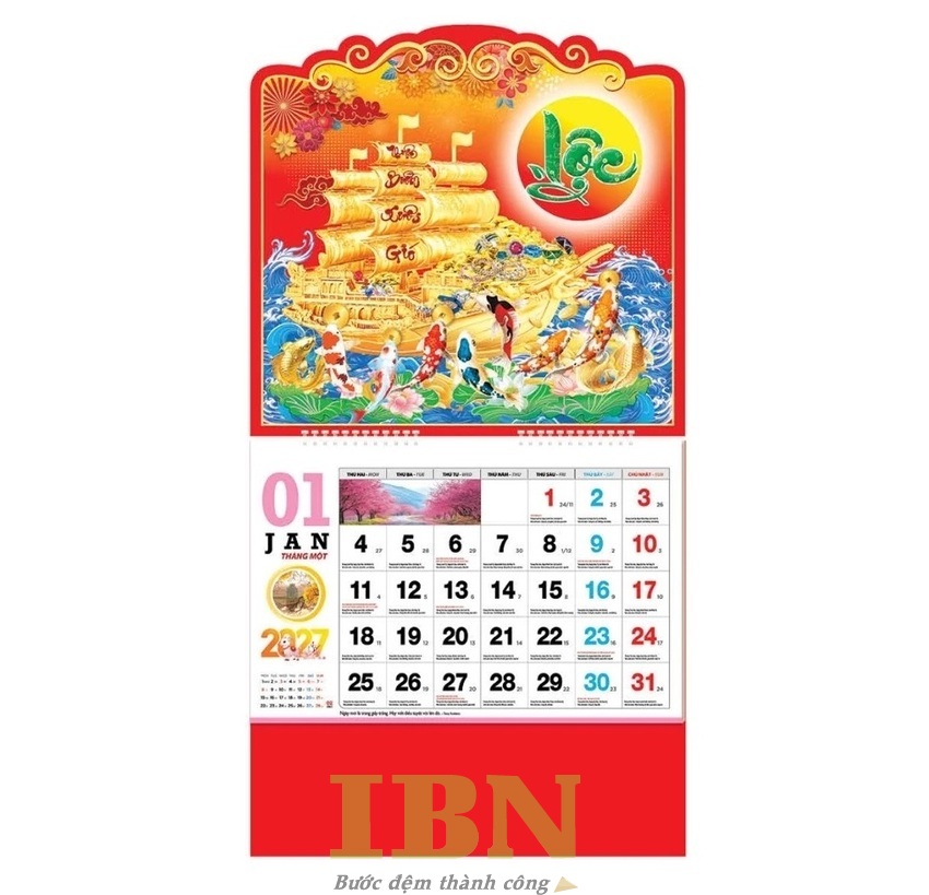 Mẫu lịch treo tường Tết Đinh Mùi 2027 chủ đề Lộc