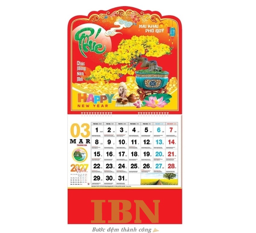 Mẫu lịch treo tường Tết Đinh Mùi 2027 thiết kế ấn tượng