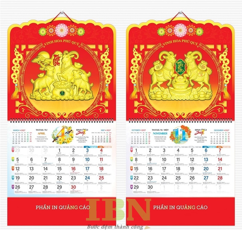 Mẫu lịch treo tường Tết Đinh Mùi