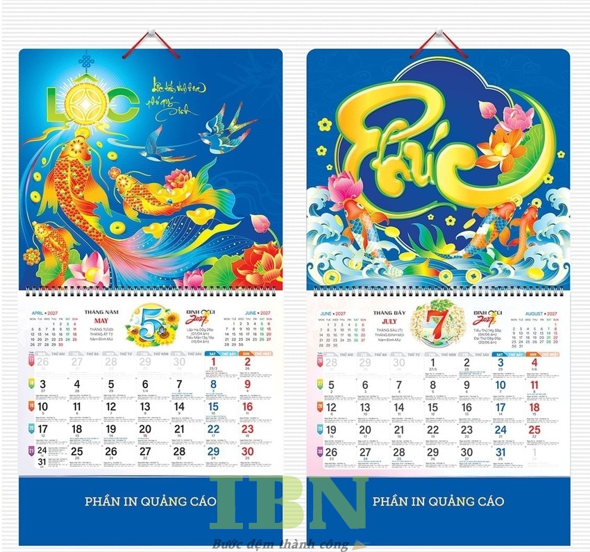 Mẫu lịch treo tường 2027 màu xanh dương ấn tượng