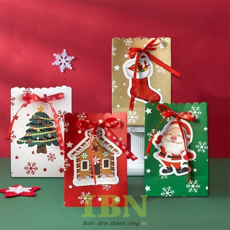 Mẫu túi giấy đựng quà Noel thắt nơ đẹp mắt